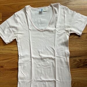 Vintage Petit Bateau pink v-neck 100% cotton s/s tee shirt women UK 18/M France